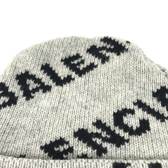 BALENCIAGA 555277 Logo Bicolor All-over Pattern beanie knit cap Knit hat - Picture 8 of 10